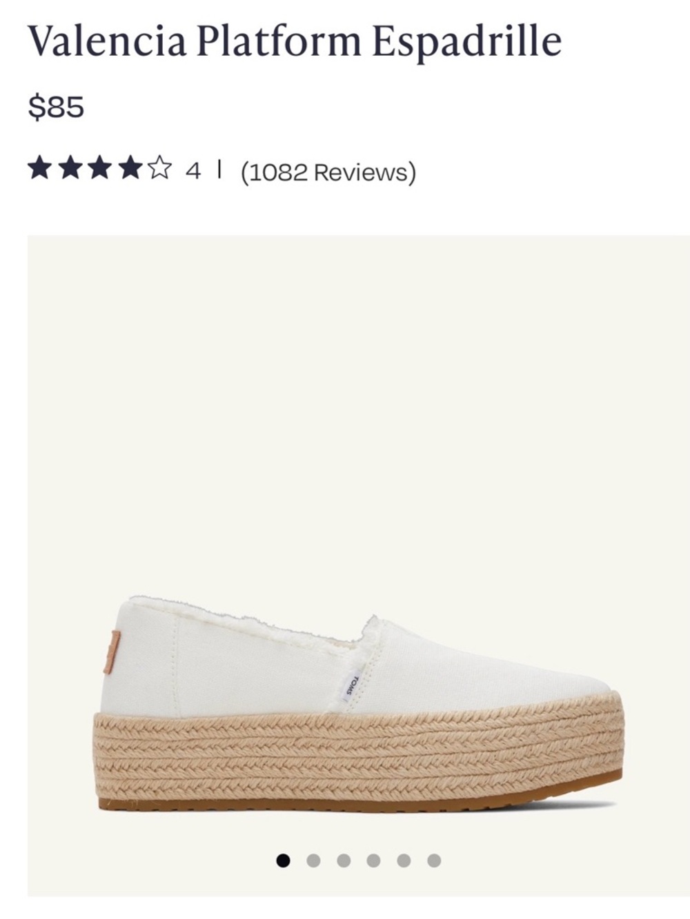 Toms White Valencia Platform Espadrille Slip-On